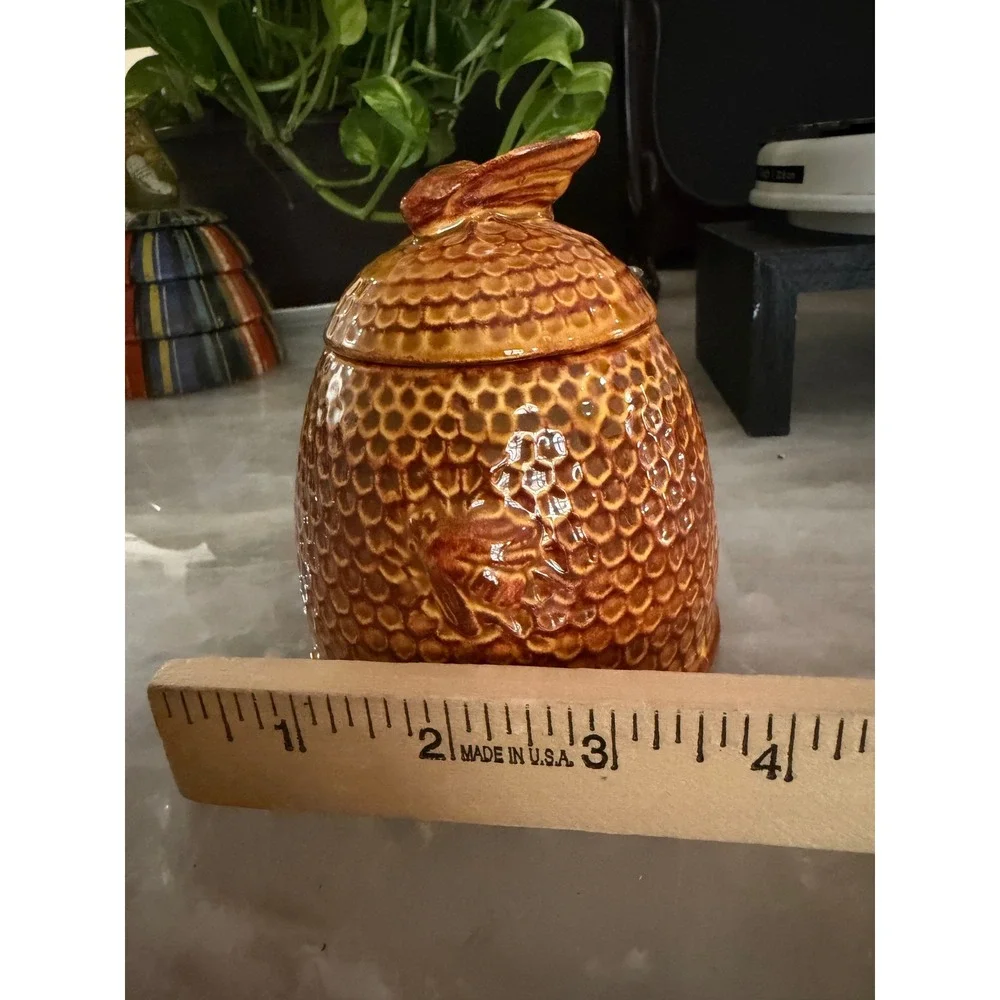 Cherokee Pottery Honey Pot Beehive Jar Bee Finial Brown Glazed Signed